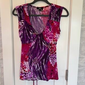 BCX Women's Y2K Purple and Pink Blouse Leopard Print Sz Med